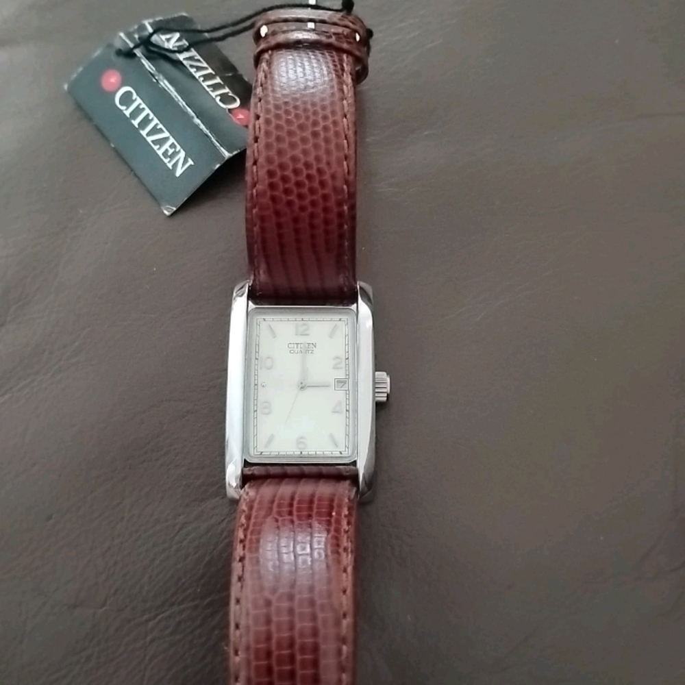 Citizen Rectangular Silver Watch with Textured Br… - image 3